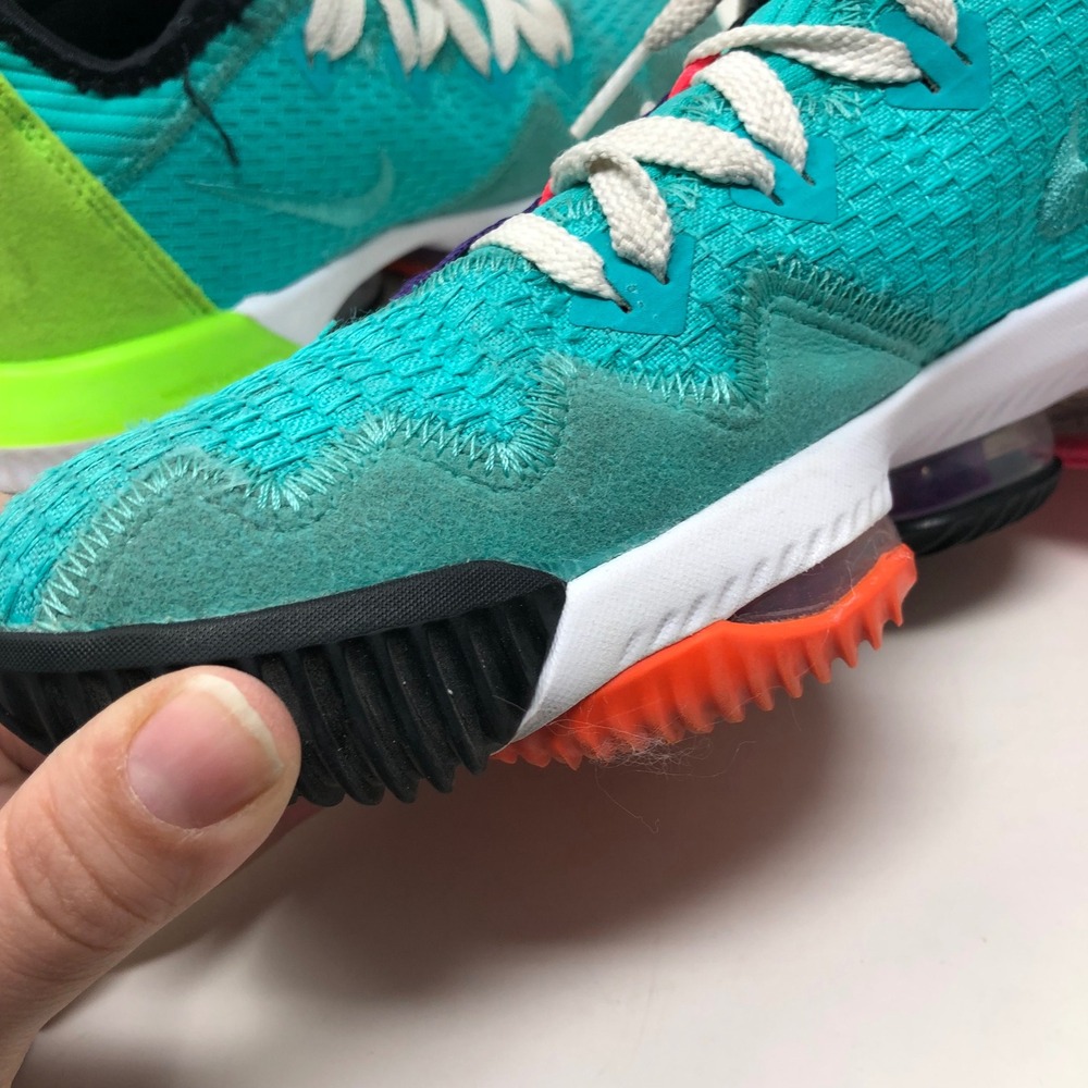 Nike LeBron 16 Low Mens 7.5 Basketball Shoes Hyper Jade Orange Green CI2668-301 - Picture 10 of 15